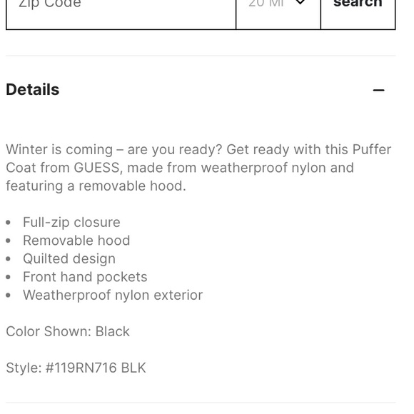 Guess black puffer coat with hood and pockets. Size 2x - Picture 4 of 4